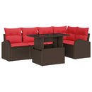 Havesofa Sæt med pude 6 pcs Brun og rød polyrattan