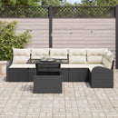 Havesofa Sæt med pude 7 pcs Sort og cremefarvet polyrattan