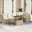 Havesofa Sæt med pude 7 pcs beige og cremefarvet polyrattan
