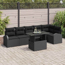 Havesofa Sæt med opbevaring med pude 7 pcs Sort polyrattan