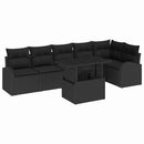 Havesofa Sæt med opbevaring med pude 7 pcs Sort polyrattan