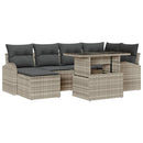 Havesofa Sæt 7 pcs Lysegrå Polyrattan og pulverlakeret stål
