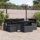 Havesofa Sæt 7 pcs Sort Polyrattan og pulverlakeret stål