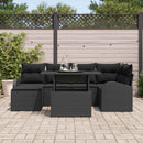 Havesofa Sæt 7 pcs Sort Polyrattan og pulverlakeret stål
