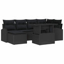 Havesofa Sæt 7 pcs Sort Polyrattan og pulverlakeret stål