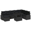 Havesofa Sæt 9 pcs Sort Polyrattan og pulverlakeret stål