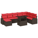 Havesofa Sæt med opbevaring 9 pcs Brun og Rød polyrattan