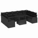 Havesofa Sæt med opbevaring med pude 10 pcs Sort polyrattan