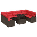Havesofa Sæt med opbevaring med pude 10 pcs Brun polyrattan