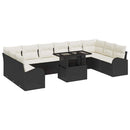 Havesofa Sæt med pude 11 pcs Sort og cremefarvet polyrattan