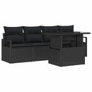 Havesofa Sæt med opbevaring med pude 5 pcs Sort polyrattan