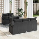 Havesofa Sæt med opbevaring med pude 6 pcs Sort polyrattan