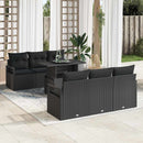 Havesofa Sæt med opbevaring med pude 7 pcs Sort polyrattan