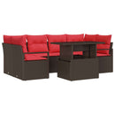 Havesofa Sæt med pude 7 pcs Brun og rød polyrattan