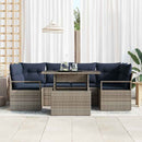 Havesofa Sæt med pude 7 pcs grå og marineblå polyrattan