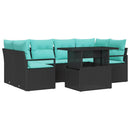 Havesofa Sæt med pude 7 pcs Sort og blå polyrattan