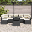 Havesofa Sæt med pude 8 pcs Sort og cremefarvet polyrattan