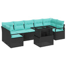 Havesofa Sæt med pude 8 pcs Sort og Blå polyrattan