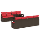 Havesofa Sæt med opbevaring 9 pcs Brun og Rød polyrattan