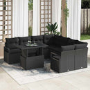 Havesofa Sæt med pude 9 pcs Sort polyrattan
