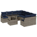 Havesofa Sæt med opbevaring 9 pcs Grå og Marineblå polyrattan