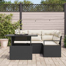 Havesofa Sæt med pude 5 pcs Sort og cremefarvet polyrattan