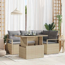 Havesofa Sæt med pude 5 pcs beige og lysegrå polyrattan