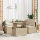 Havesofa Sæt med pude 5 pcs beige og cremefarvet polyrattan