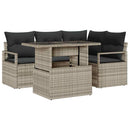 Havesofa Sæt med pude 5 pcs Lysegrå polyrattan