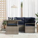 Havesofa Sæt med pude 5 pcs Grå og Marineblå polyrattan