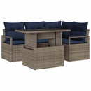 Havesofa Sæt med pude 5 pcs Grå og Marineblå polyrattan