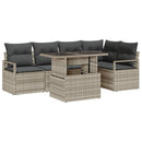 Havesofa Sæt med pude 6 pcs Lysegrå polyrattan