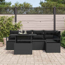 Havesofa Sæt med pude 6 pcs Sort polyrattan