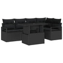 Havesofa Sæt med pude 6 pcs Sort polyrattan