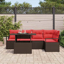 Havesofa Sæt med pude 6 pcs Brun og Rød polyrattan