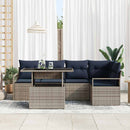 Havesofa Sæt med opbevaring 6 pcs Grå og Marineblå polyrattan