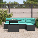Havesofa Sæt med pude 6 pcs Sort og Blå polyrattan
