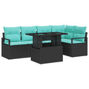 Havesofa Sæt med pude 6 pcs Sort og Blå polyrattan