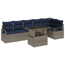 Havesofa Sæt med opbevaring 7 pcs Grå og Marineblå polyrattan