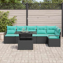 Havesofa Sæt med opbevaring 7 pcs Sort og Blå polyrattan