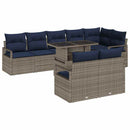 Havesofa Sæt med pude 9 pcs Grå og Marineblå polyrattan