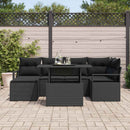 Havesofa Sæt 7 pcs Sort Polyrattan og pulverlakeret stål