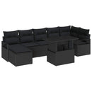 Havesofa Sæt med opbevaring 8 pcs Sort polyrattan
