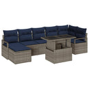 Havesofa Sæt med opbevaring 8 pcs Grå og Marineblå polyrattan