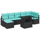 Havesofa Sæt med pude 8 pcs Sort og Blå polyrattan