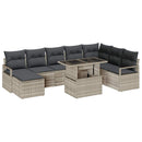 Havesofa Sæt 9 pcs Lysegrå Polyrattan og pulverlakeret stål