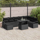 Havesofa Sæt 9 pcs Sort Polyrattan og pulverlakeret stål
