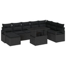 Havesofa Sæt 9 pcs Sort Polyrattan og pulverlakeret stål