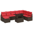 Havesofa Sæt med pude 9 pcs Brun og Rød polyrattan