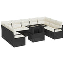 Havesofa Sæt med pude 10 pcs Sort og cremefarvet polyrattan